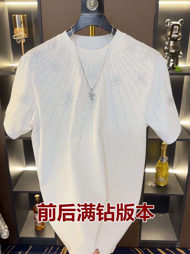 2025年夏季休闲男士时尚短袖T恤时尚基础大众潮流男装圆领烫钻