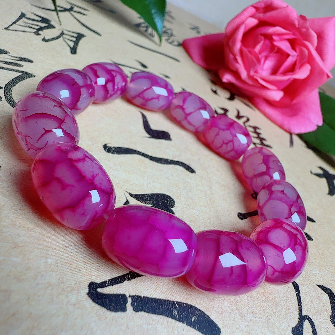 4-正品玉石血缠丝1.4桶珠手串（多样性发货发一个）