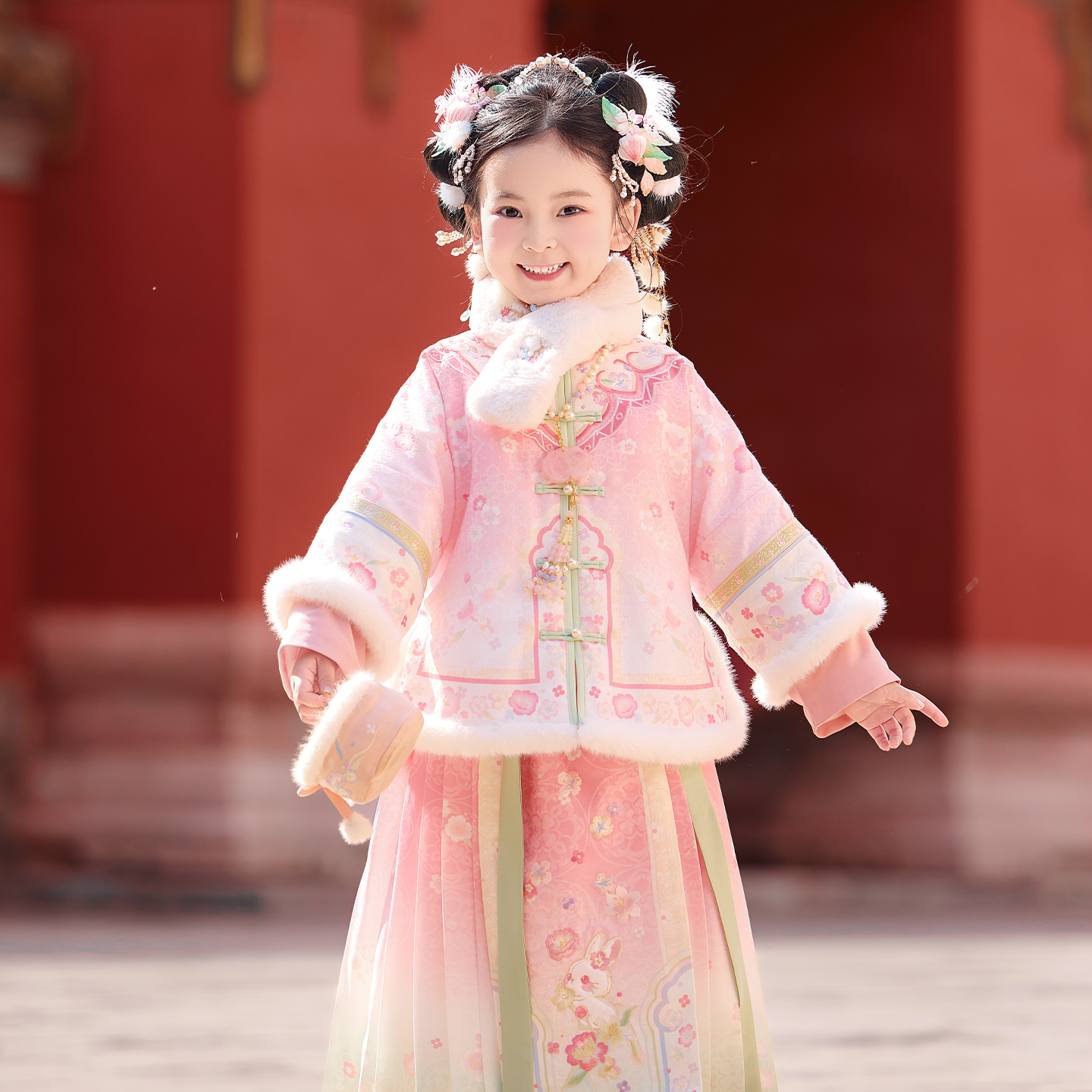 【金盏玉台粉】汉服女童冬装25年中国风长裙套装女孩过年唐装拜年服