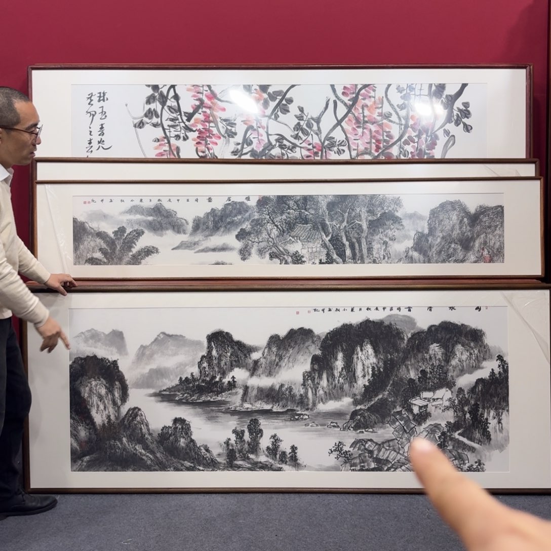 国画手绘作品带框210成80