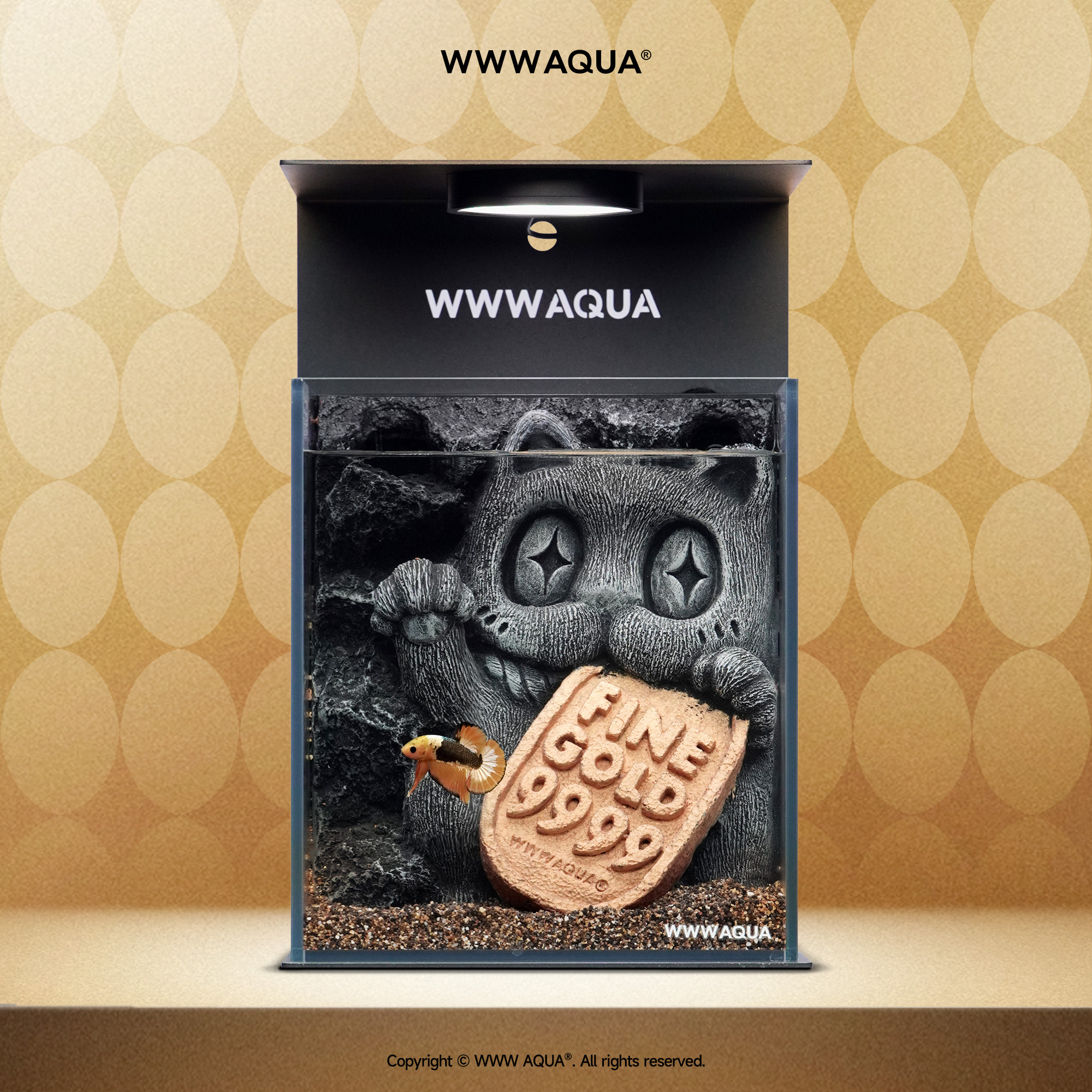 WWWAQUA来财系列招财猫家居玄关摆设斗鱼专用造景鱼缸发财来财猫