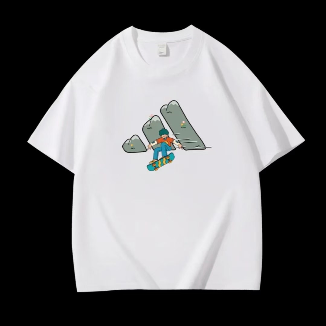 夏季纯棉短袖印花美式宽松男士黑T恤半袖韩版情侣简约