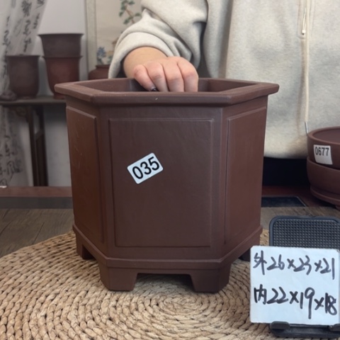 紫砂花盆精品紫泥奎面直接六方035