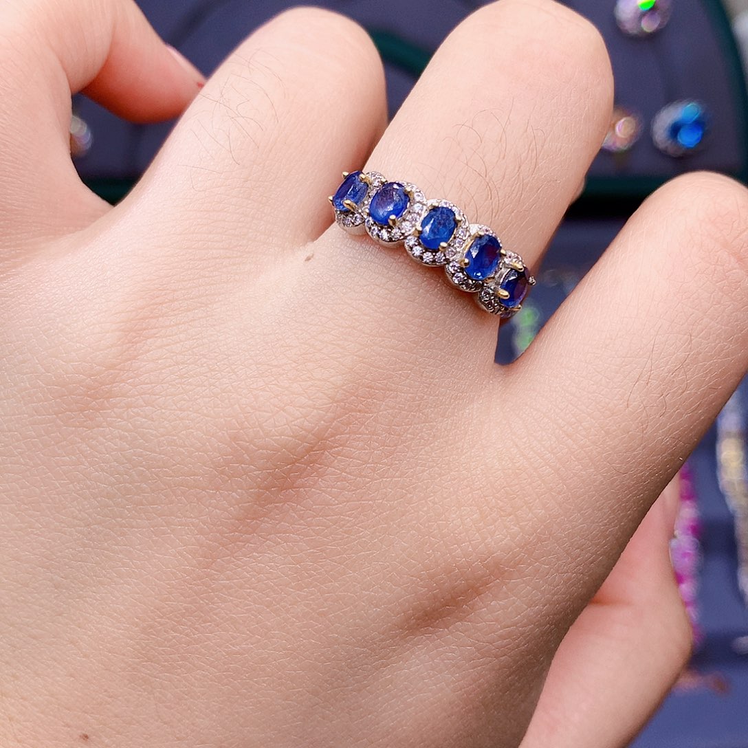 蓝宝石戒指银S925镶嵌