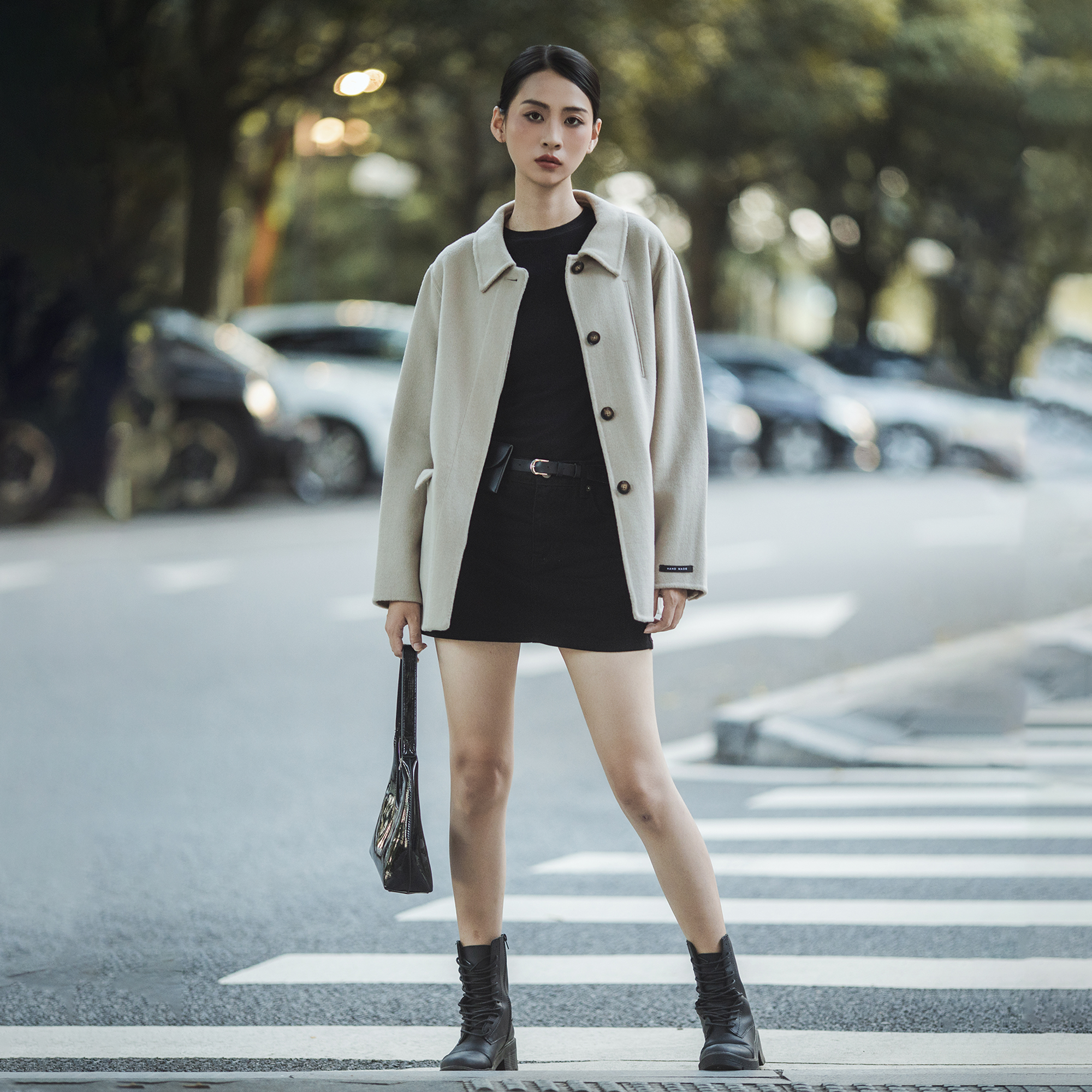 apm luxe/东大门时尚单排扣羊毛外套清冷千金系韩剧女主同款穿搭