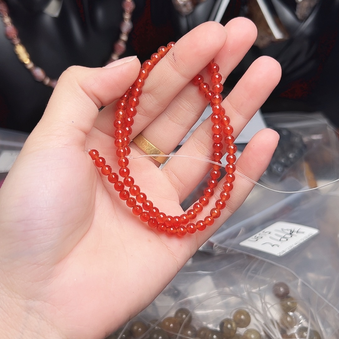 玛瑙/玉髓合金珠宝半成品u622 冰红糯种红玛瑙一条