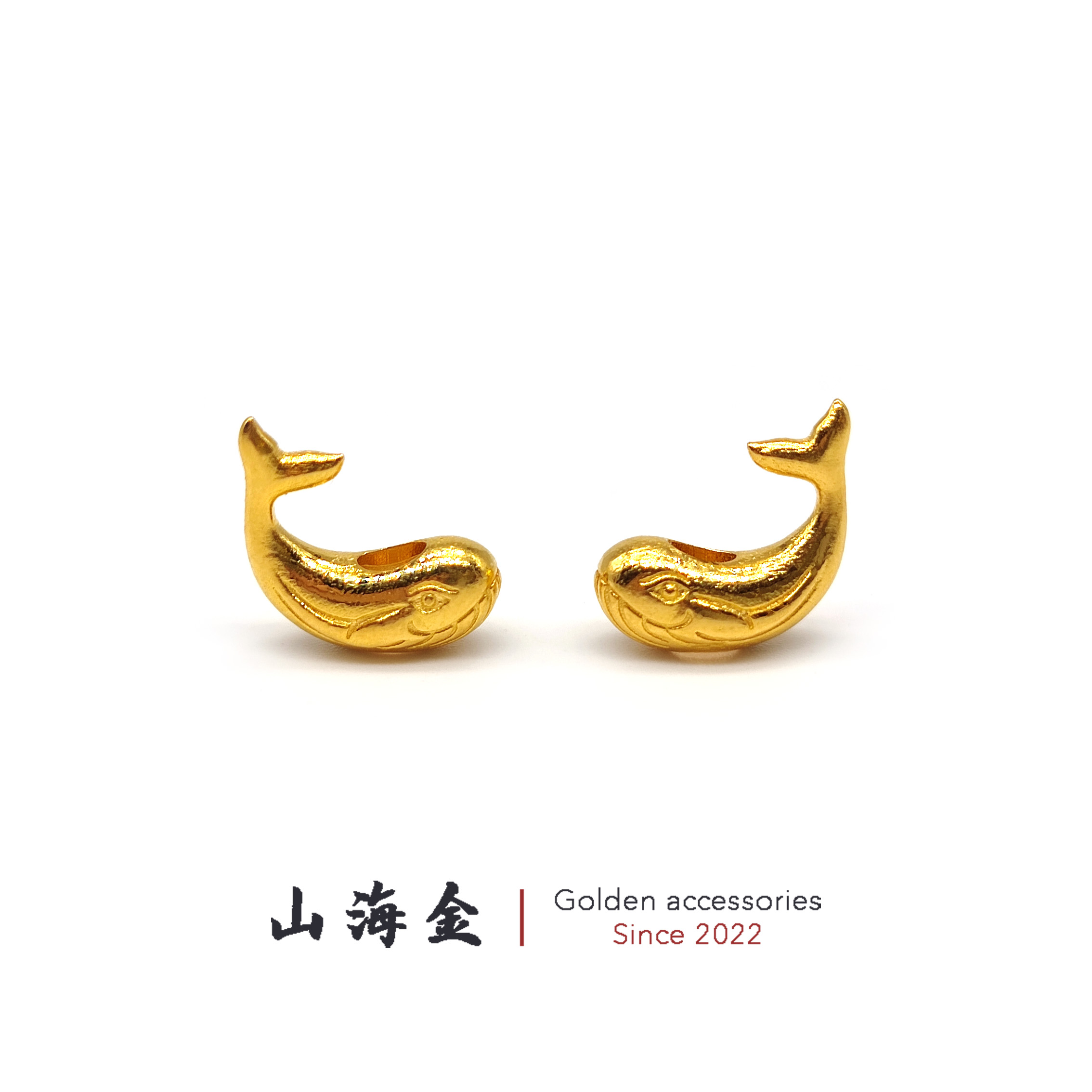 山海金 24K黄金999足金鲸鱼背云线束侧挂文玩手串菩提金配饰