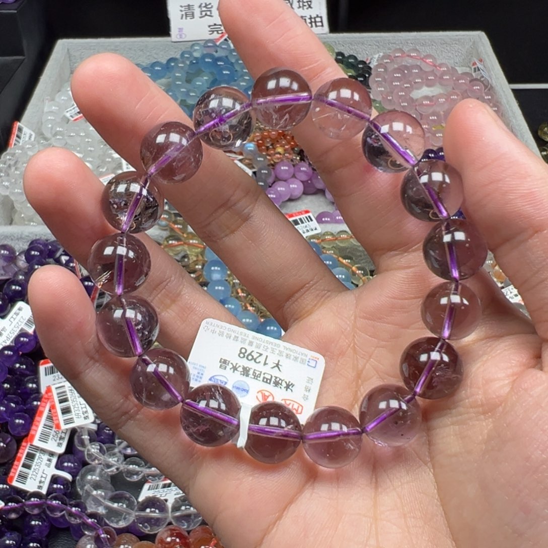 水晶手链未镶嵌卡12.1冰透巴西紫水晶108