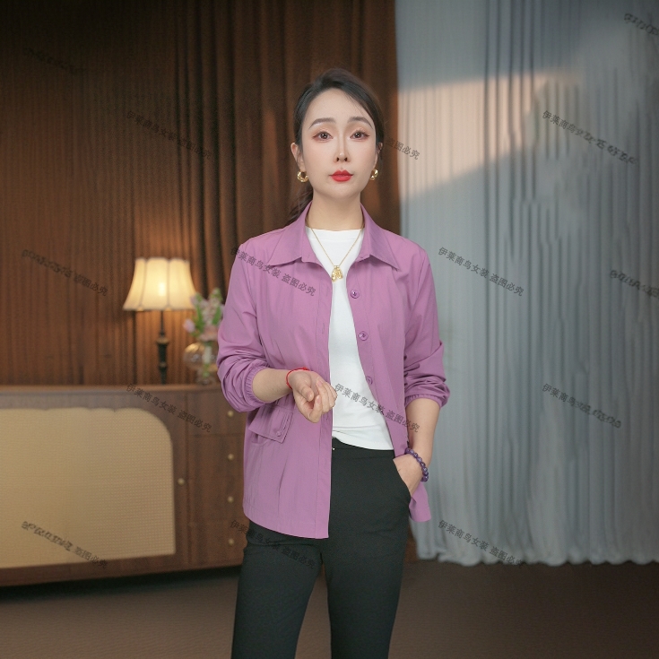 2025新款女士衬衫外套薄款时尚百搭纯色开衫外套