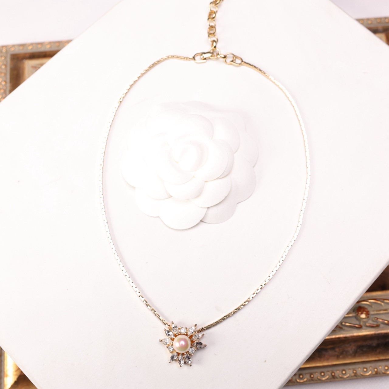 95新 DIOR/迪奥 柚礼中古/迪奥珍珠莱茵石星芒项链LZ512278