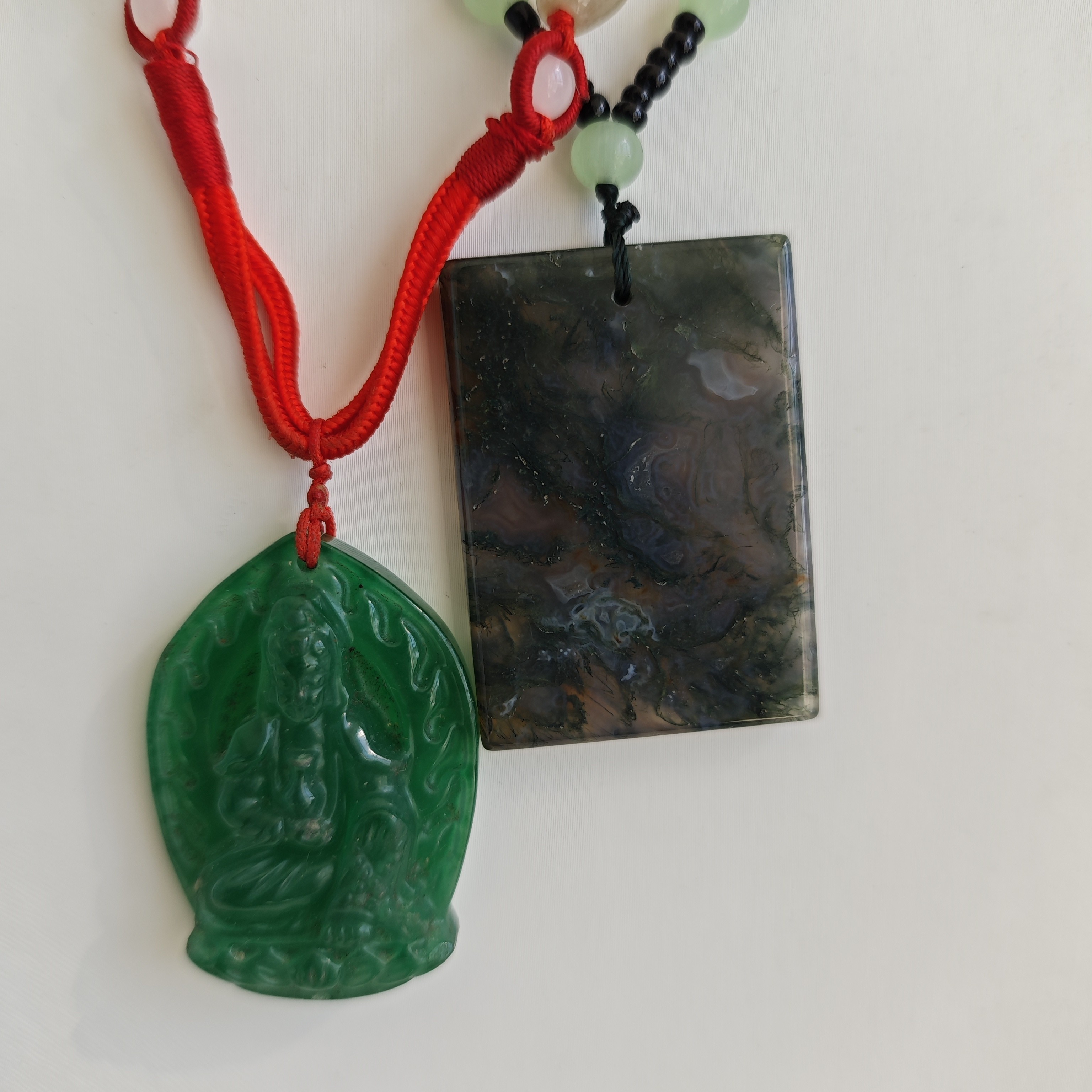 两条项链组合套装水草玛瑙观音牌平安无事绿色