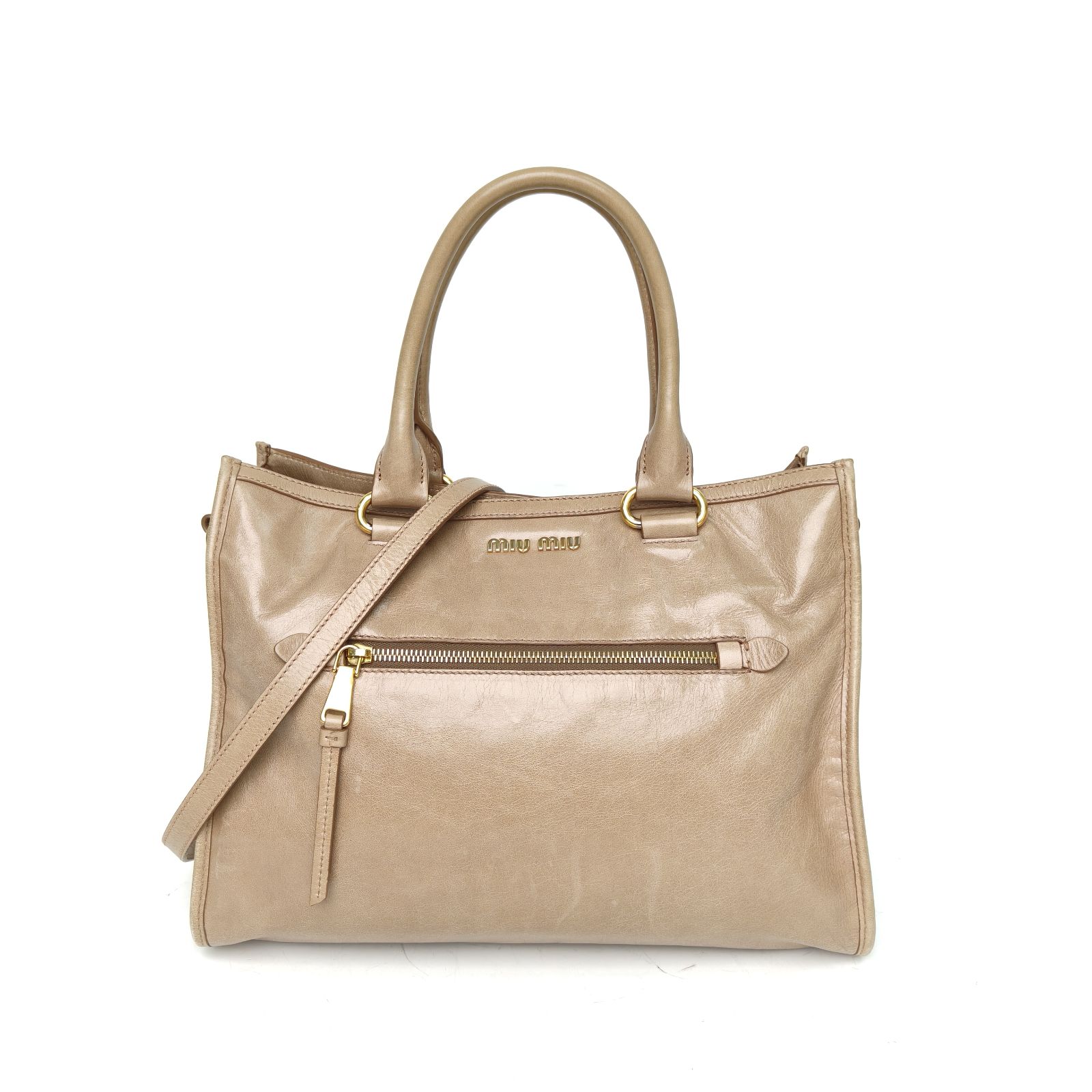 95新 MIU MIU/缪缪 花花 驼色 皮革S 单肩包