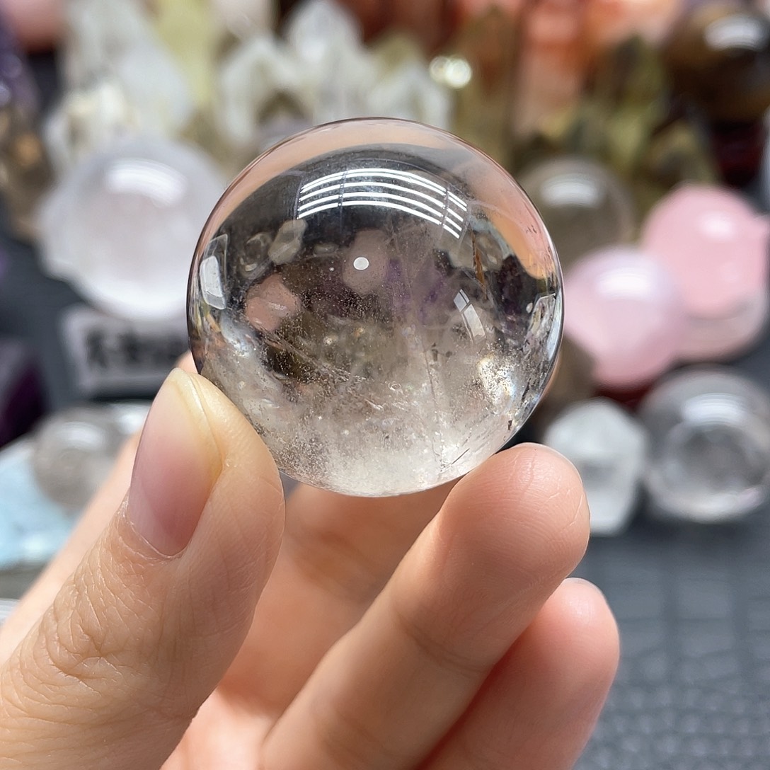 水晶未镶嵌珠宝半成品73茶晶球卡3.4mm微瑕介意勿拍