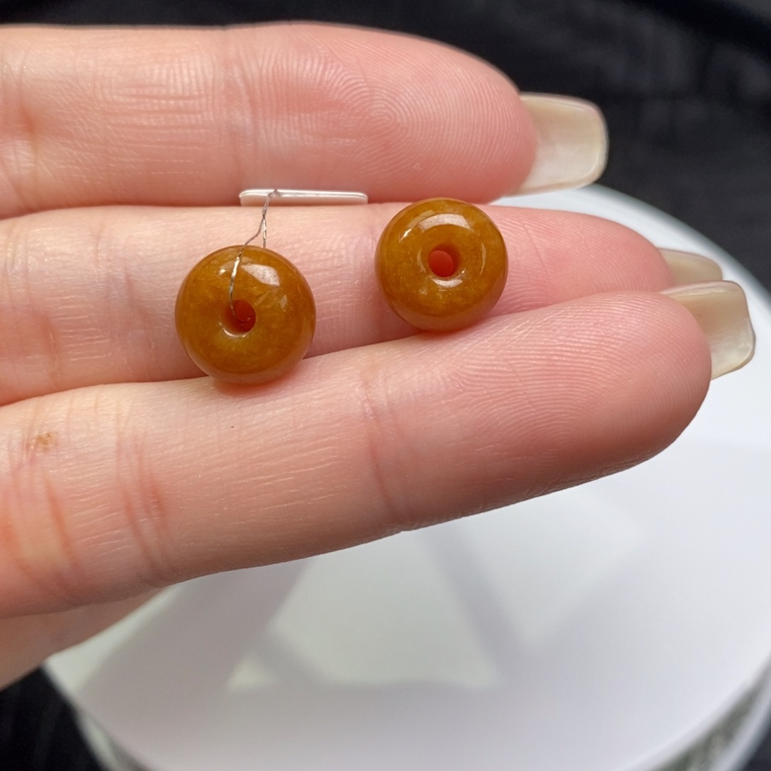 翡翠未镶嵌耳饰黄翡小扣子