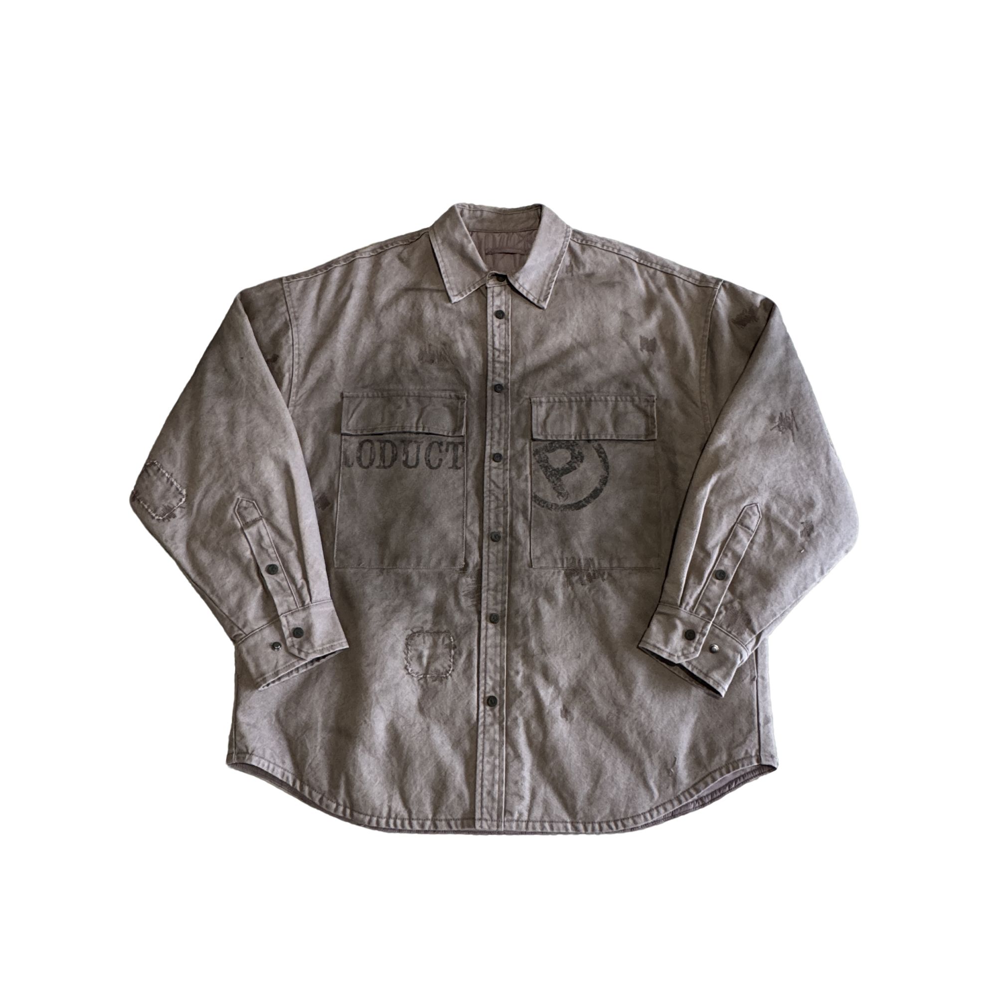 美式重磅全棉珠帆水洗做旧补丁夹棉廓形衬衫外套#5018休闲工装