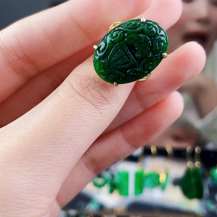 翡翠戒指银S925镶嵌饰品