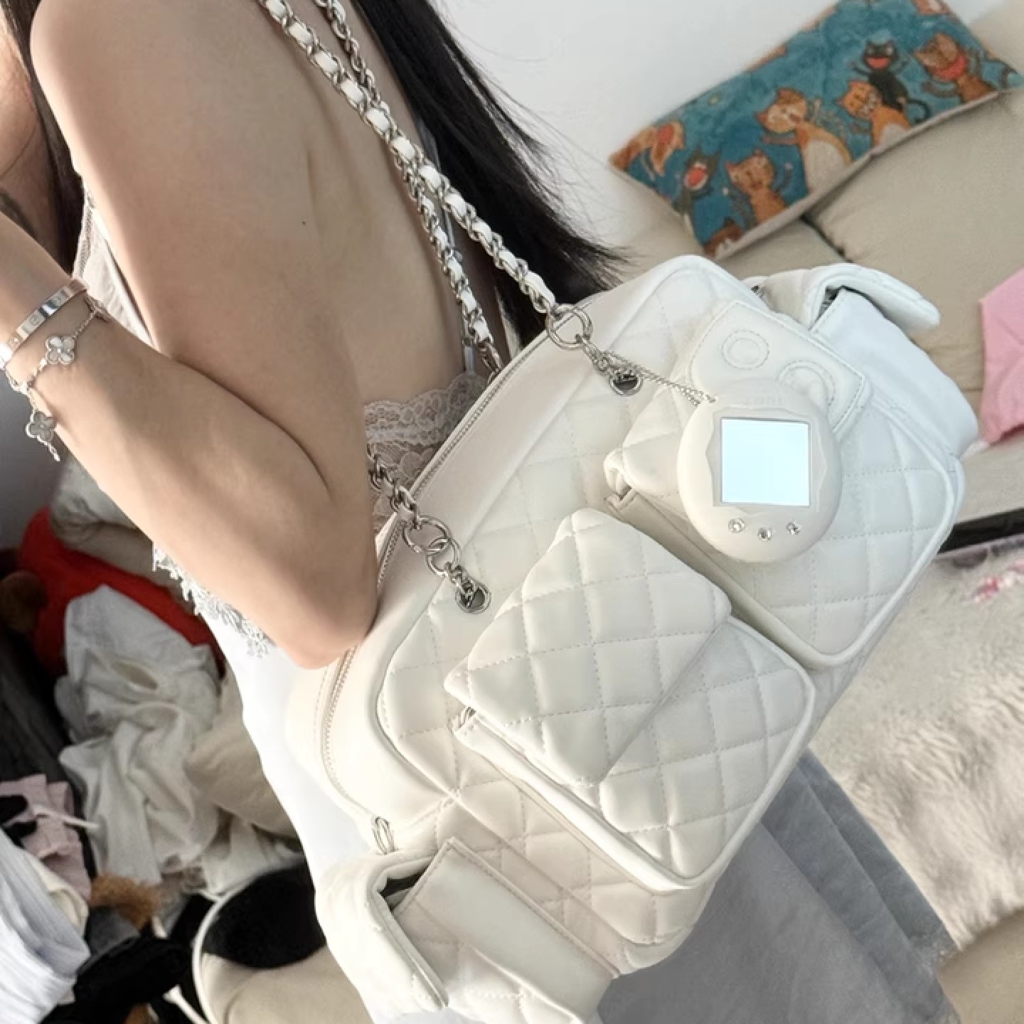 2025秋季新款菱格高级感机车包大容量百搭单肩斜挎手拎包包