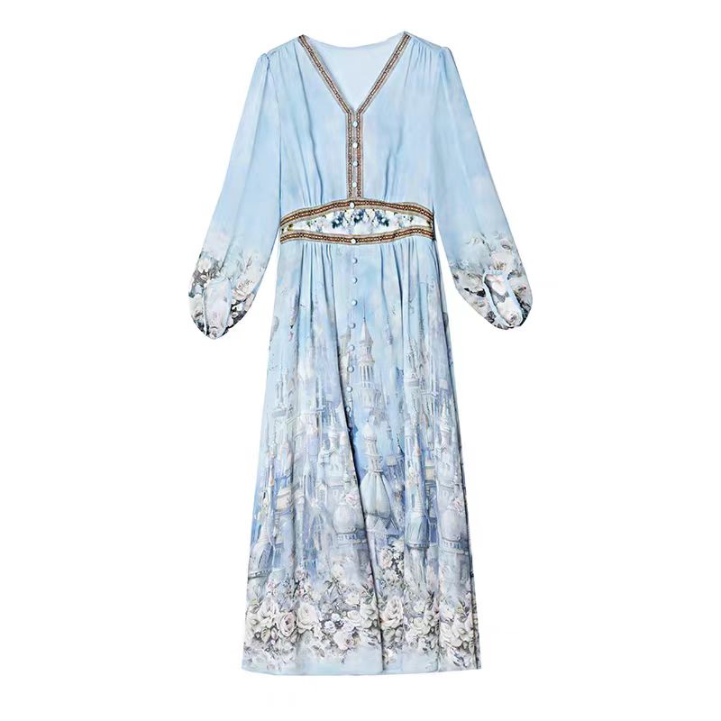 小琪（直播间过款扣号  非图片款）夏季碎花中老年连衣裙长袖收腰