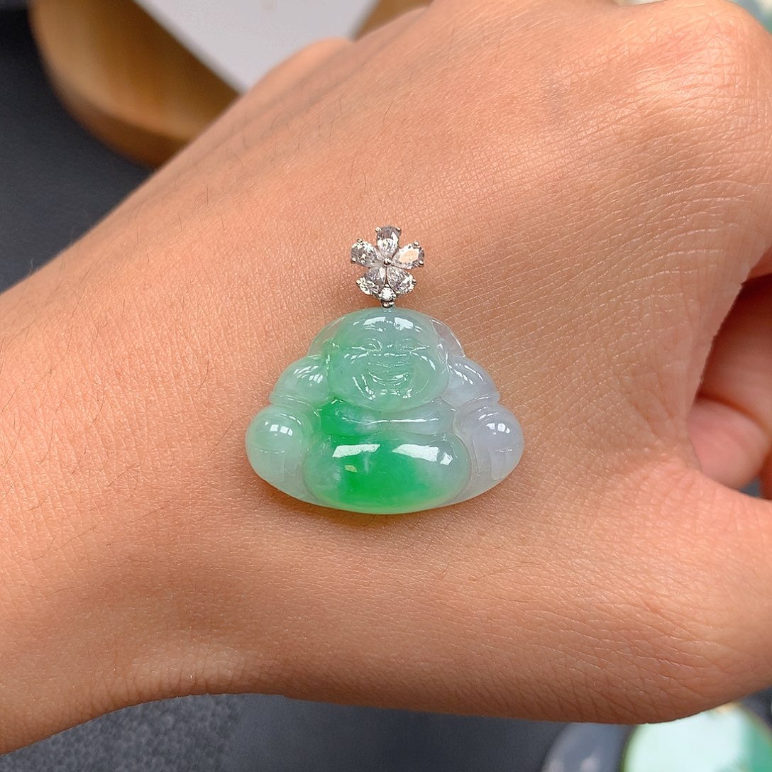 吊坠(不含链)18K金镶嵌翡翠冷***冷