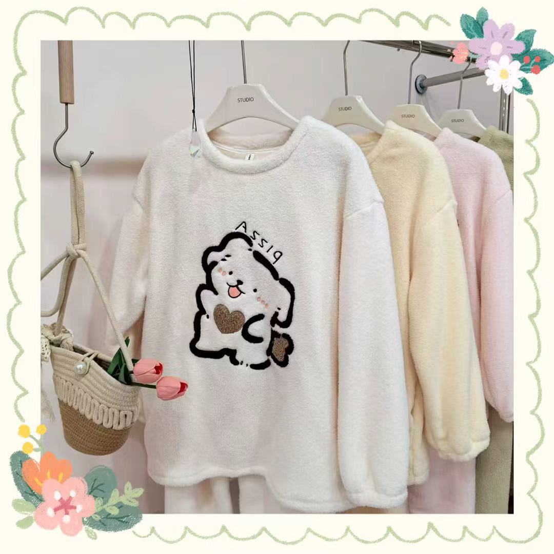 清仓断码季高端苏苏绒女士长袖长裤睡衣家居服套装6562@