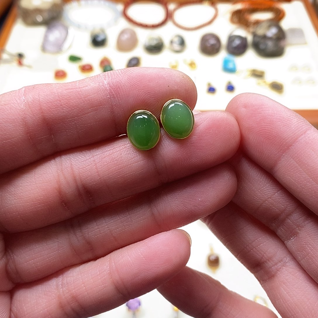 和田玉耳饰银S925镶嵌