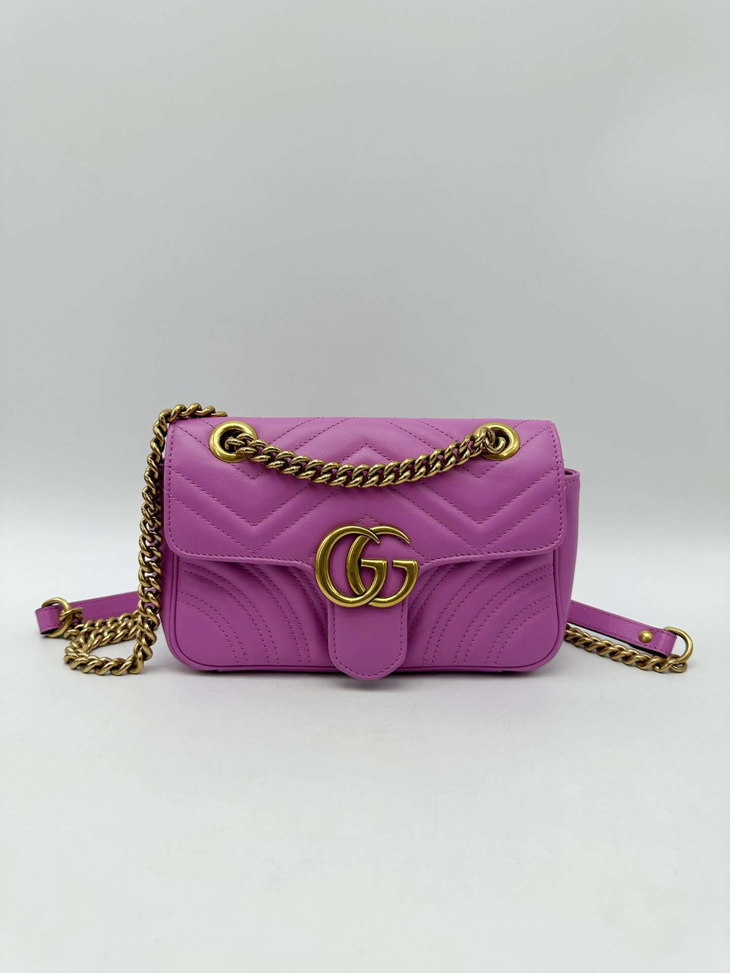 95新 GUCCI/古驰 Gucci粉色Marmont22链条包 、单肩斜挎包 94079