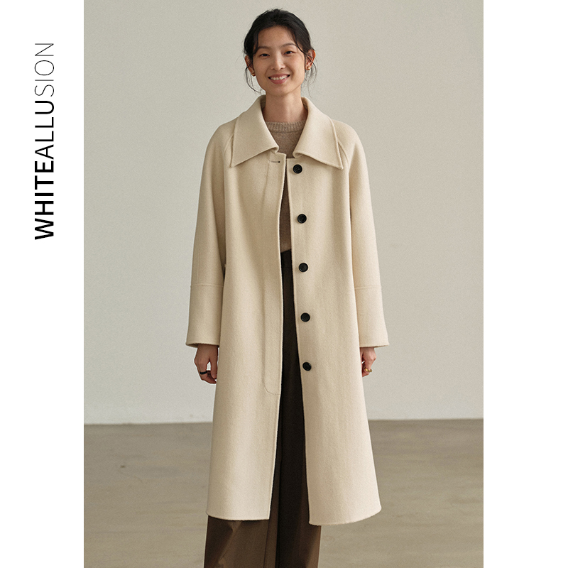 清仓【1369】秋冬新款复古翻领美拉德高级感双面毛呢大衣外套