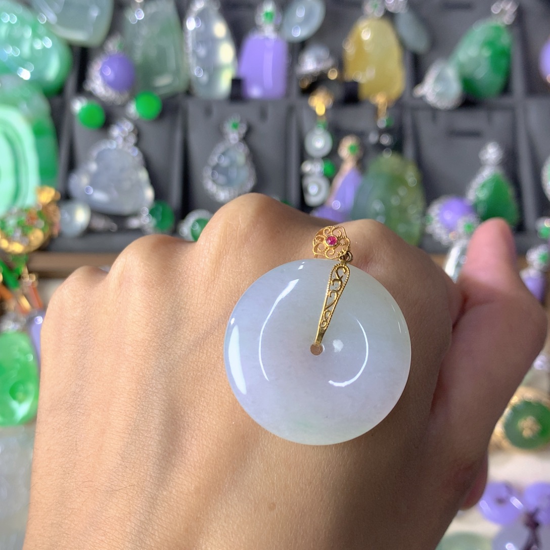 翡翠18K金镶嵌吊坠(不含链)