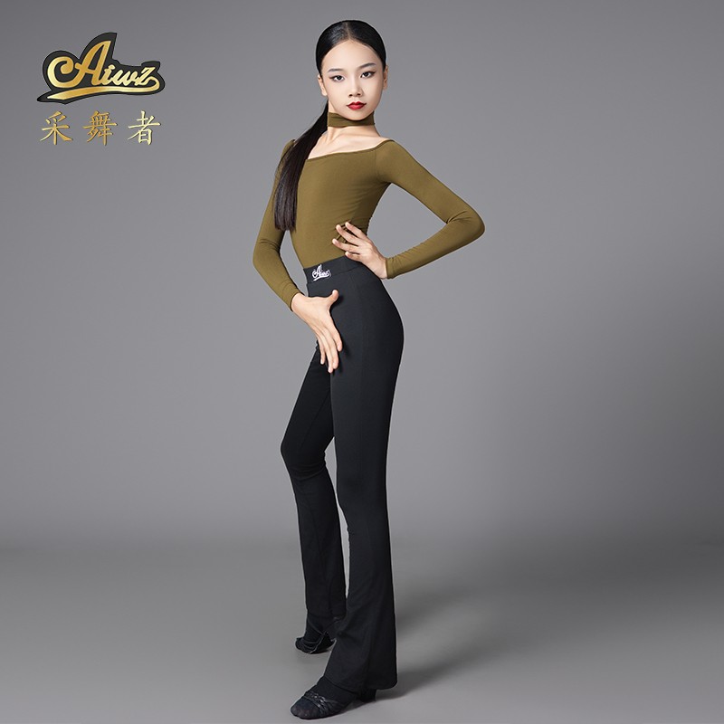 采舞者拉丁舞服女童长袖练功服新款微喇裤子套装儿童舞蹈训练套装