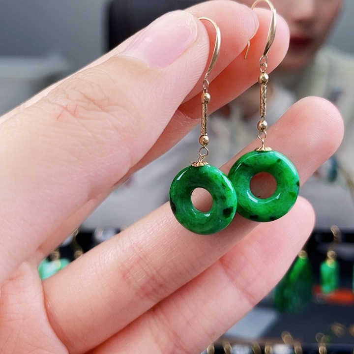 翡翠耳饰18K金镶嵌饰品