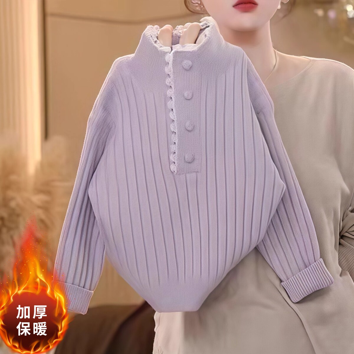 女童秋冬2025新款蕾丝花边半高领毛衣加厚针织衫冬装打底衫甜美潮