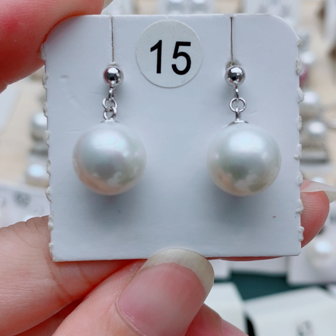 银S925镶嵌耳饰淡水珍珠10.5mm