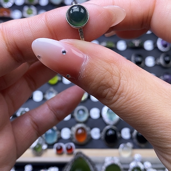 岫玉戒指银S925镶嵌戒指