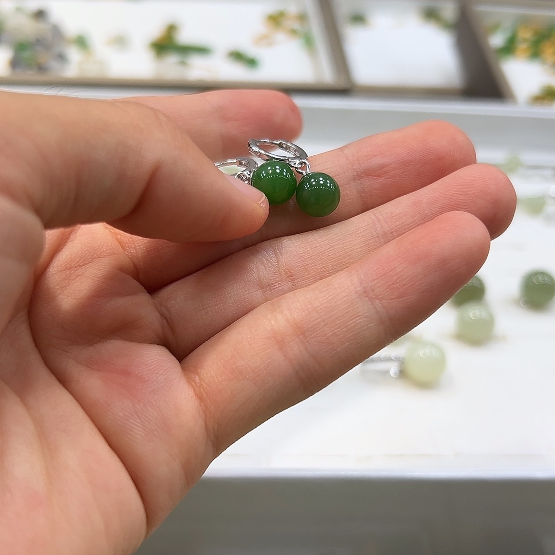 和田玉银S925镶嵌耳饰二***0