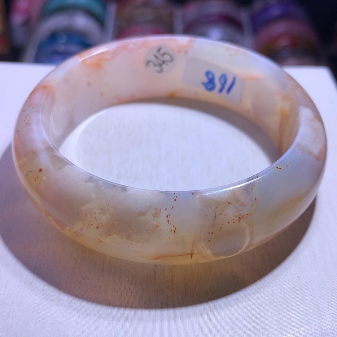 银S925镶嵌水晶手镯樱花玛瑙62.5圈345