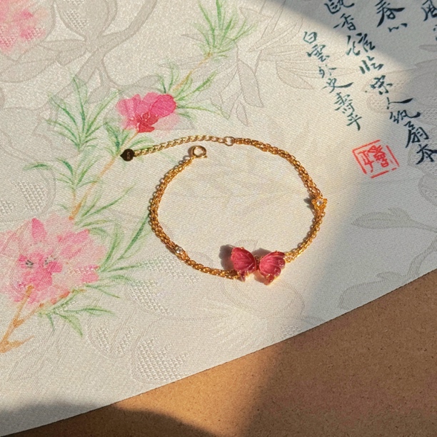 18k金镶嵌天然蝴蝶碧玺小花手链