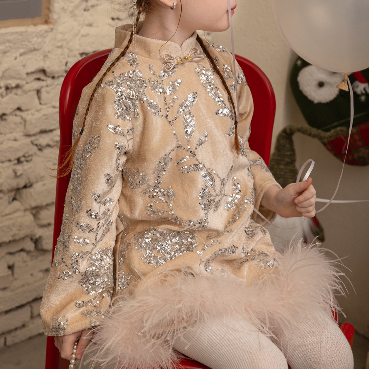 GUSHI·国风新中式·重工刺绣旗袍裙夹棉女童