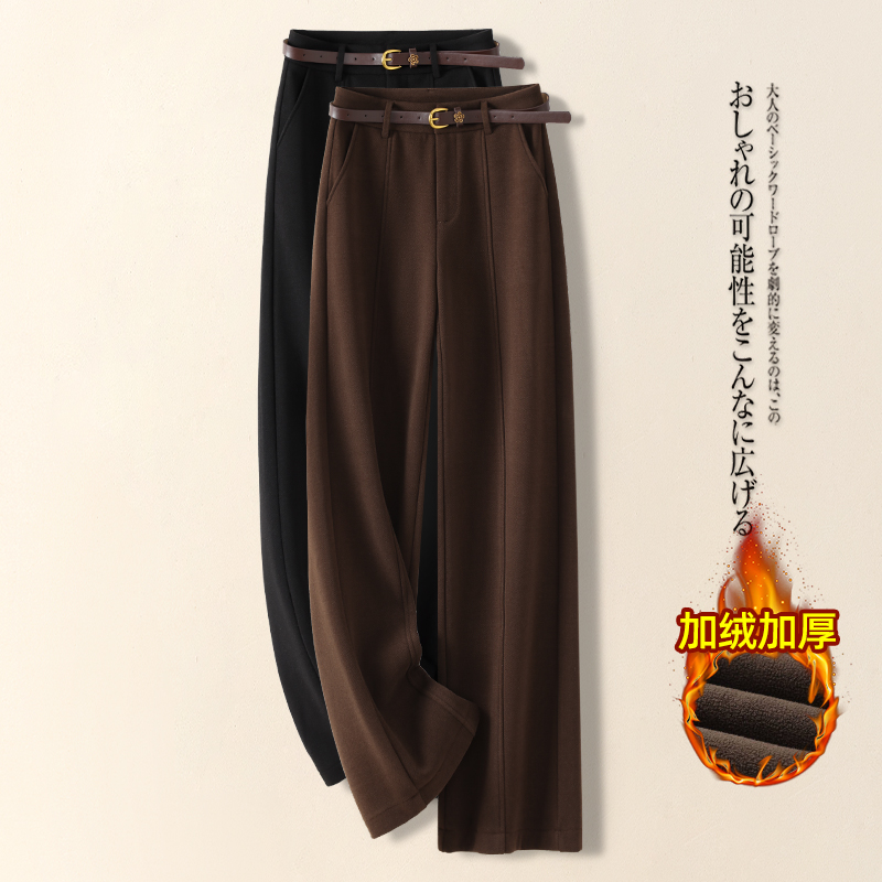 高档毛呢西装阔腿裤女秋冬2025新款垂感糯米裤加绒显瘦窄版直筒裤