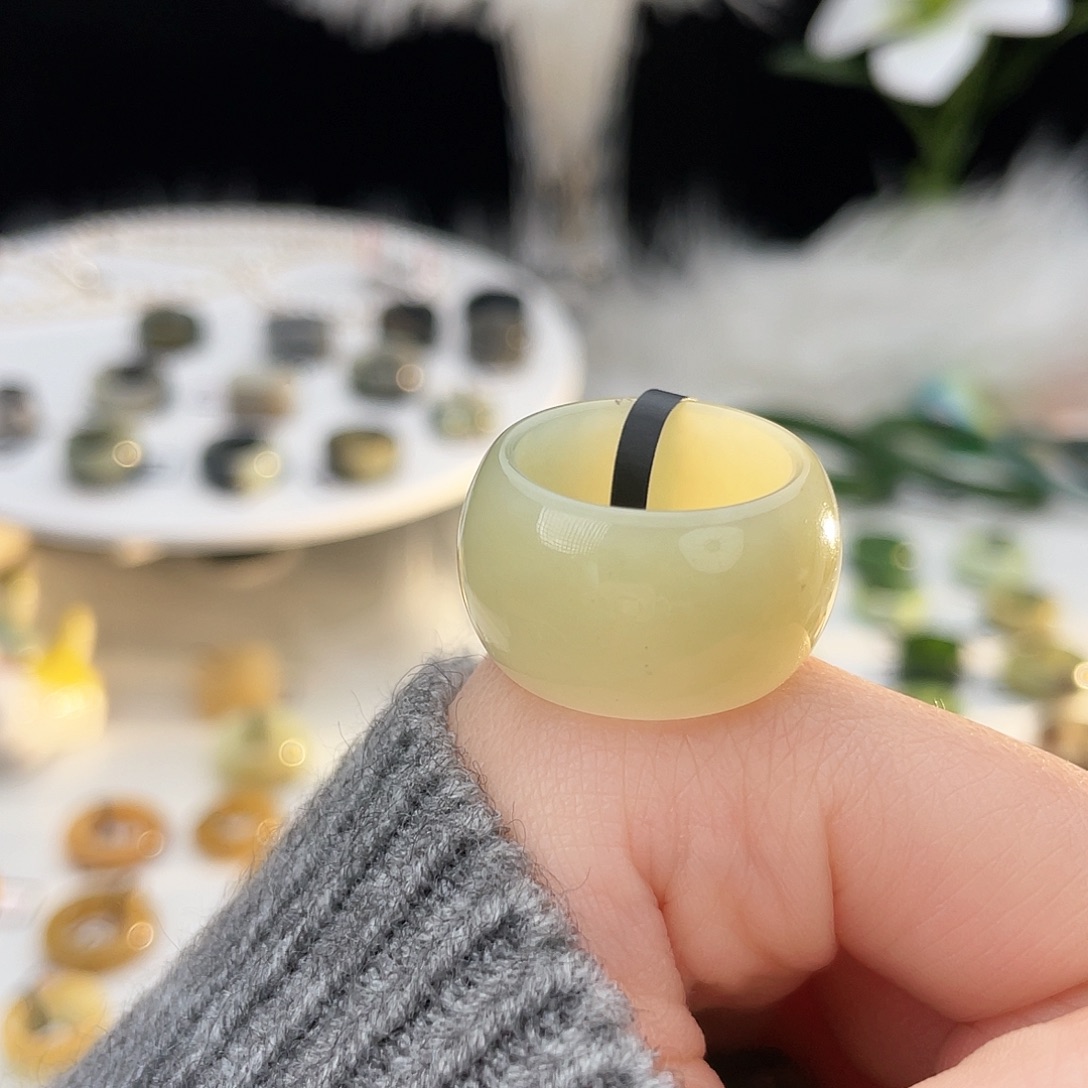 和田玉未镶嵌戒指k75 奶黄墩墩18.2mm