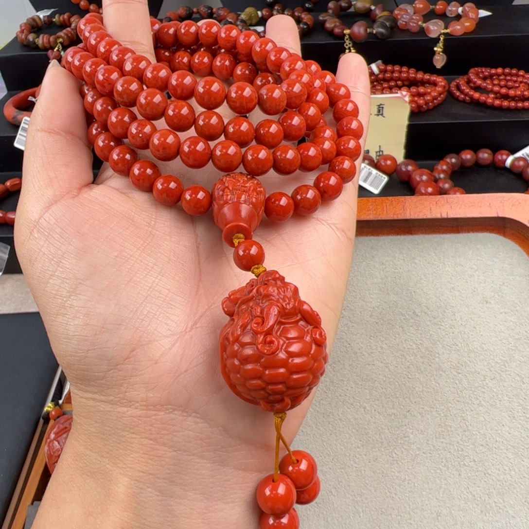 南红玛瑙未镶嵌（满肉龙龟毛衣链佛珠8mm+