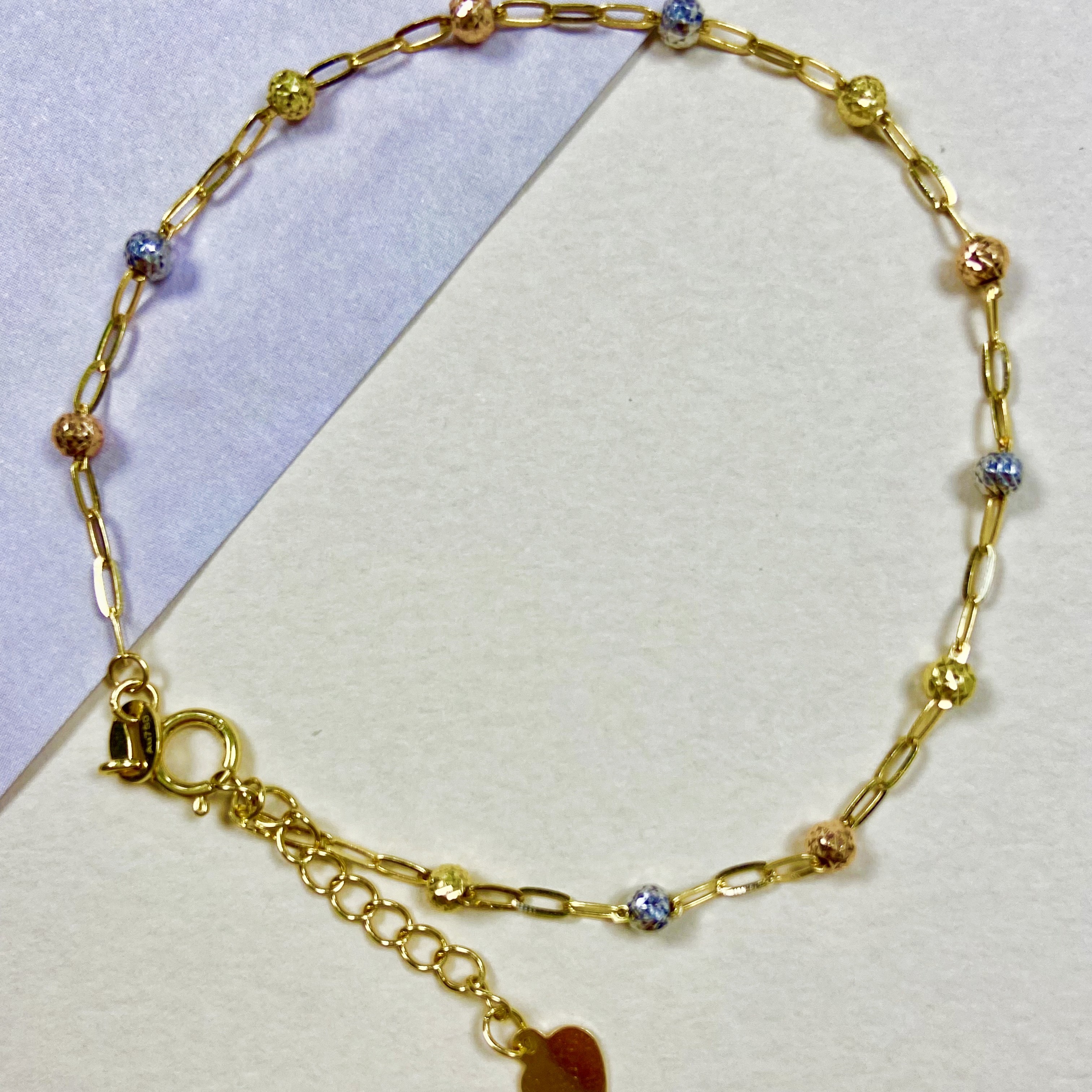 正品18k金三色镭射珠珠手链轻奢精致精美可调节16+2.5cm