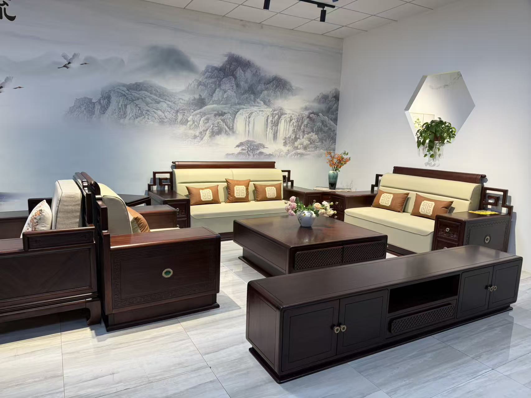 新中式带抽屉雕刻实木沙发