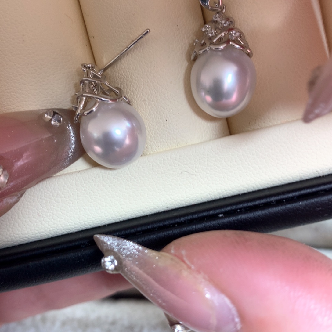 海水珍珠耳饰银S925镶嵌