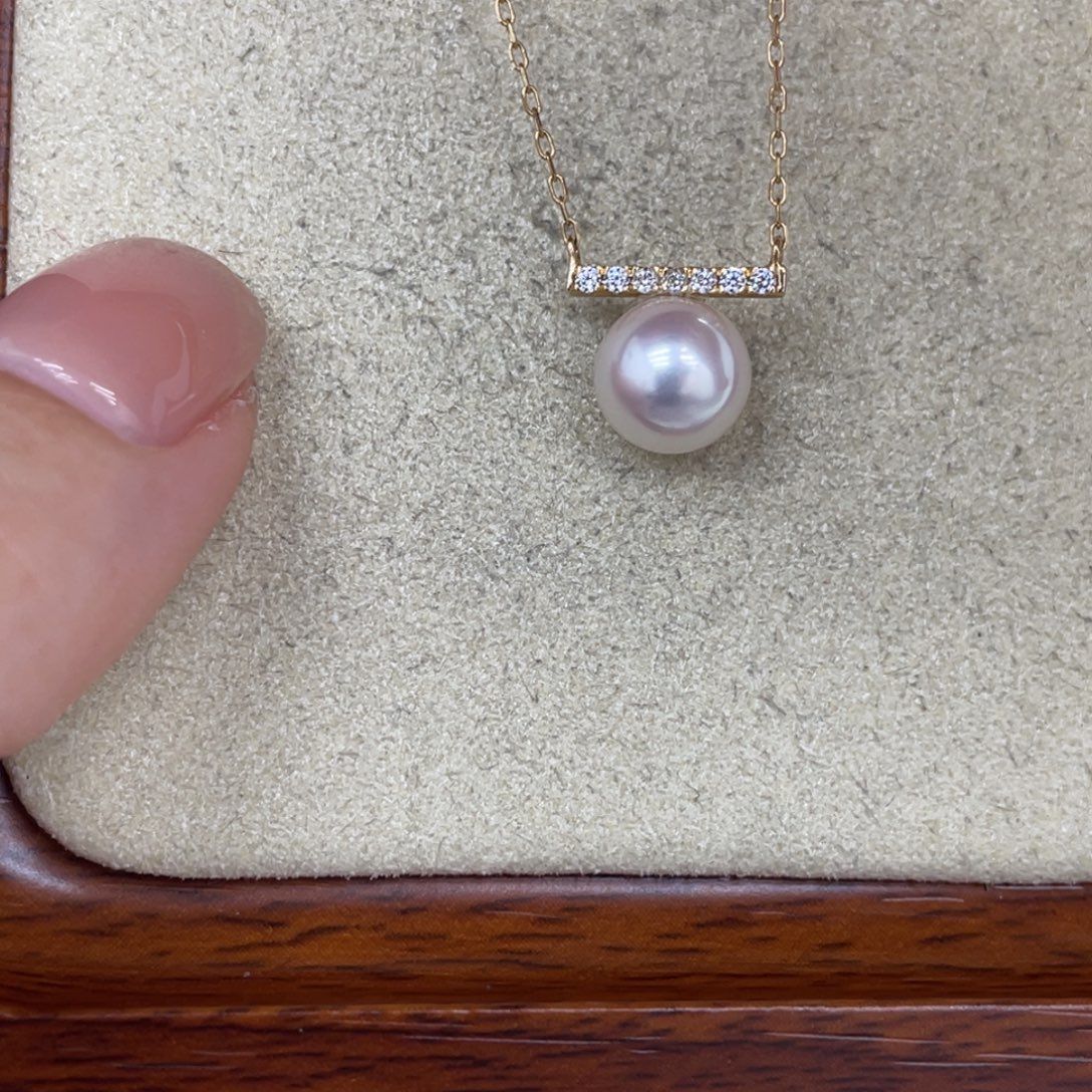 海水珍珠18K金镶嵌项链8-9毫米