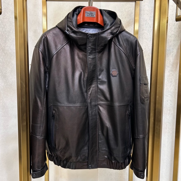 ZXT男士真皮皮衣西班牙进口黄牛皮幻影油蜡羽绒可拆卸连帽BB2513