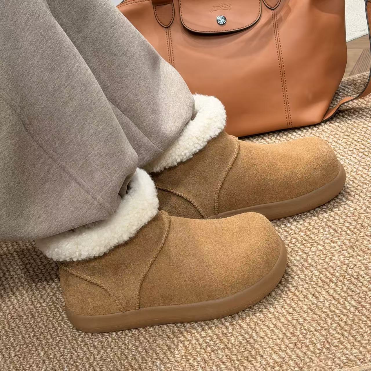 【柳条儿】厚底小地瓜雪地靴 轻盈EVA发泡一体鞋底真皮皮毛一体加绒