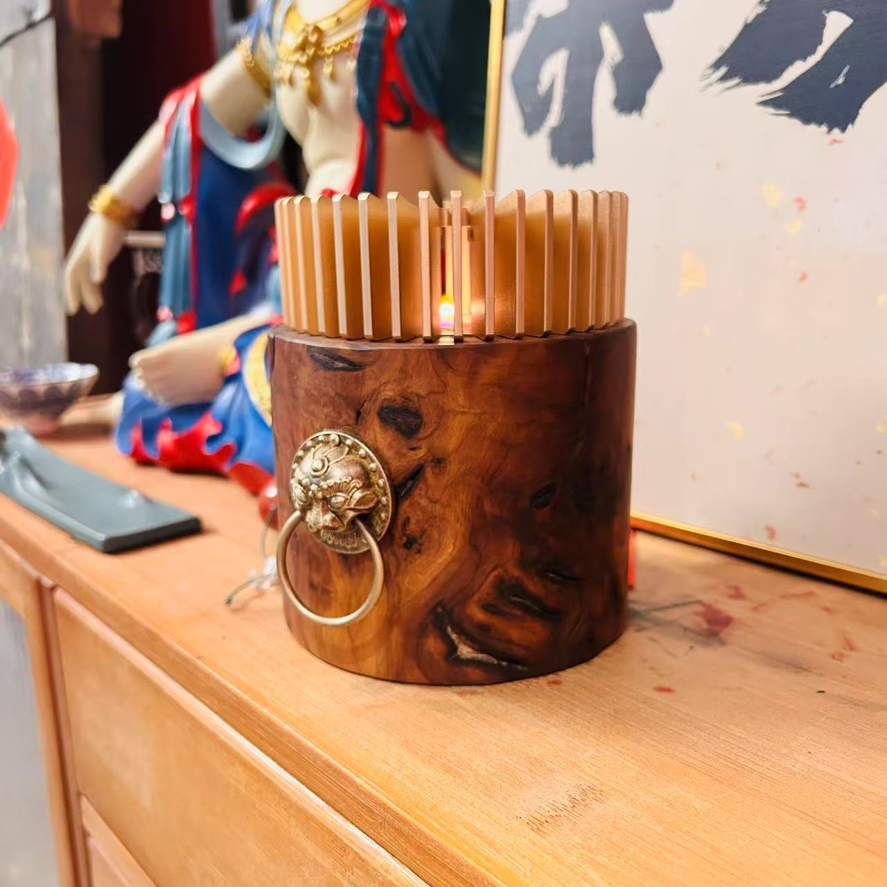 老枣木温茶炉老物件家用高档纯手工老物件茶道茶盘古风复古创意