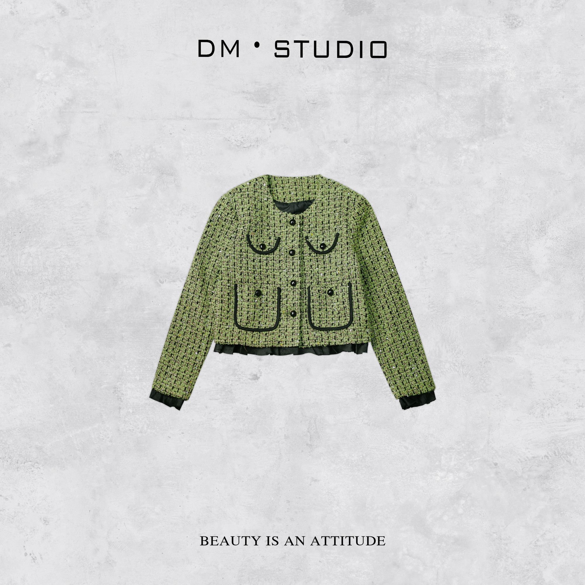 -DM•STUDIO/轻奢气质百搭羊毛混纺粗花呢小香外套（AC24435-1）