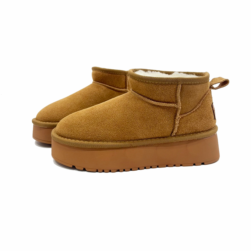 【周冬雨同款】时尚百搭短筒保暖加绒加厚真皮真毛厚底雪地靴5856