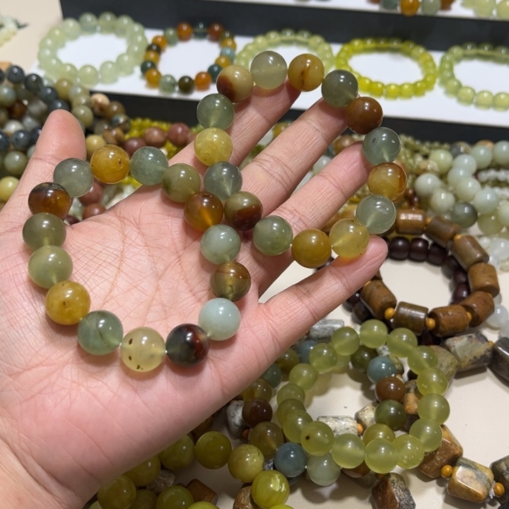 蛇纹石玉未镶嵌手链卡14微瑕